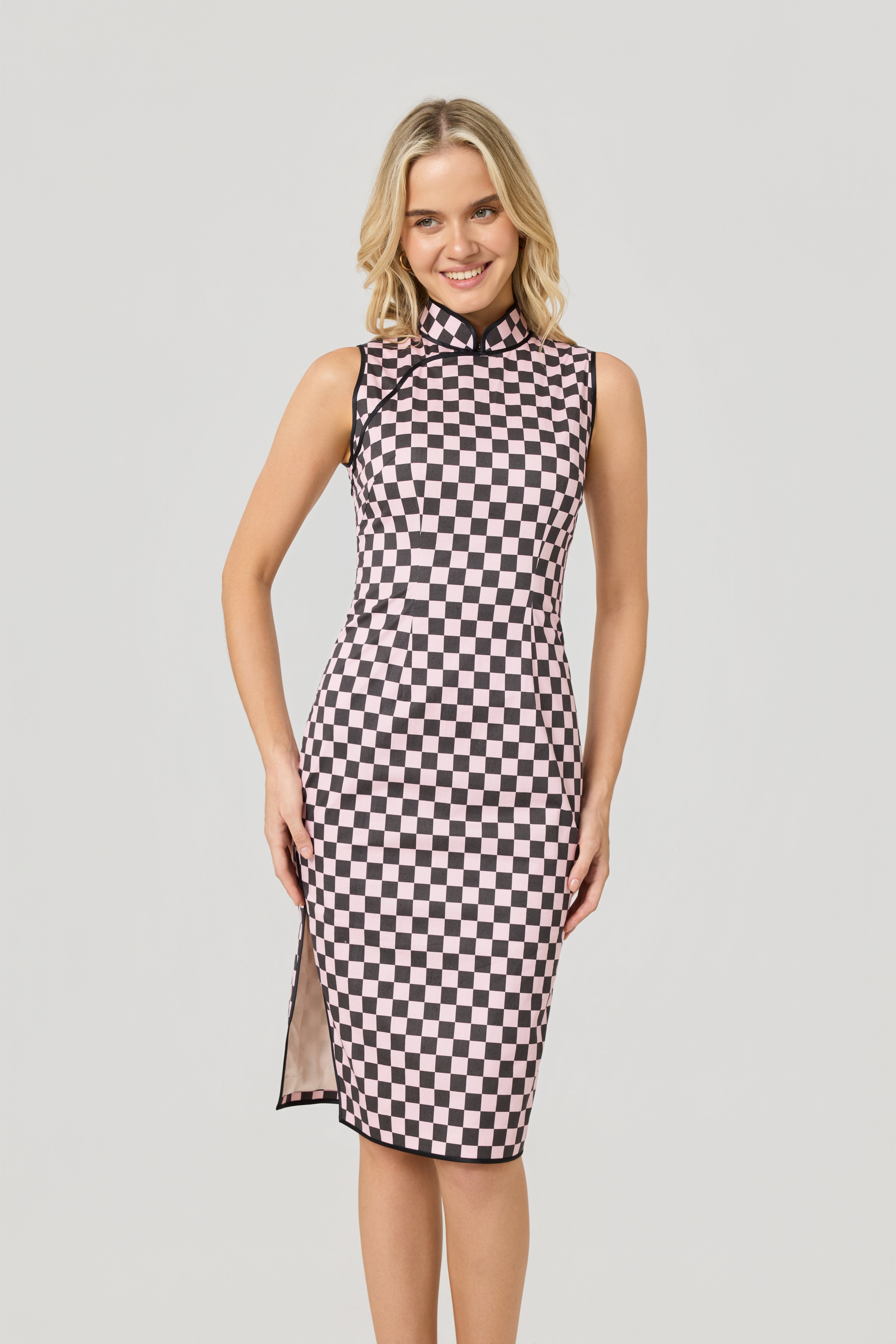 Modern Plaid Cheongsam qipao, front