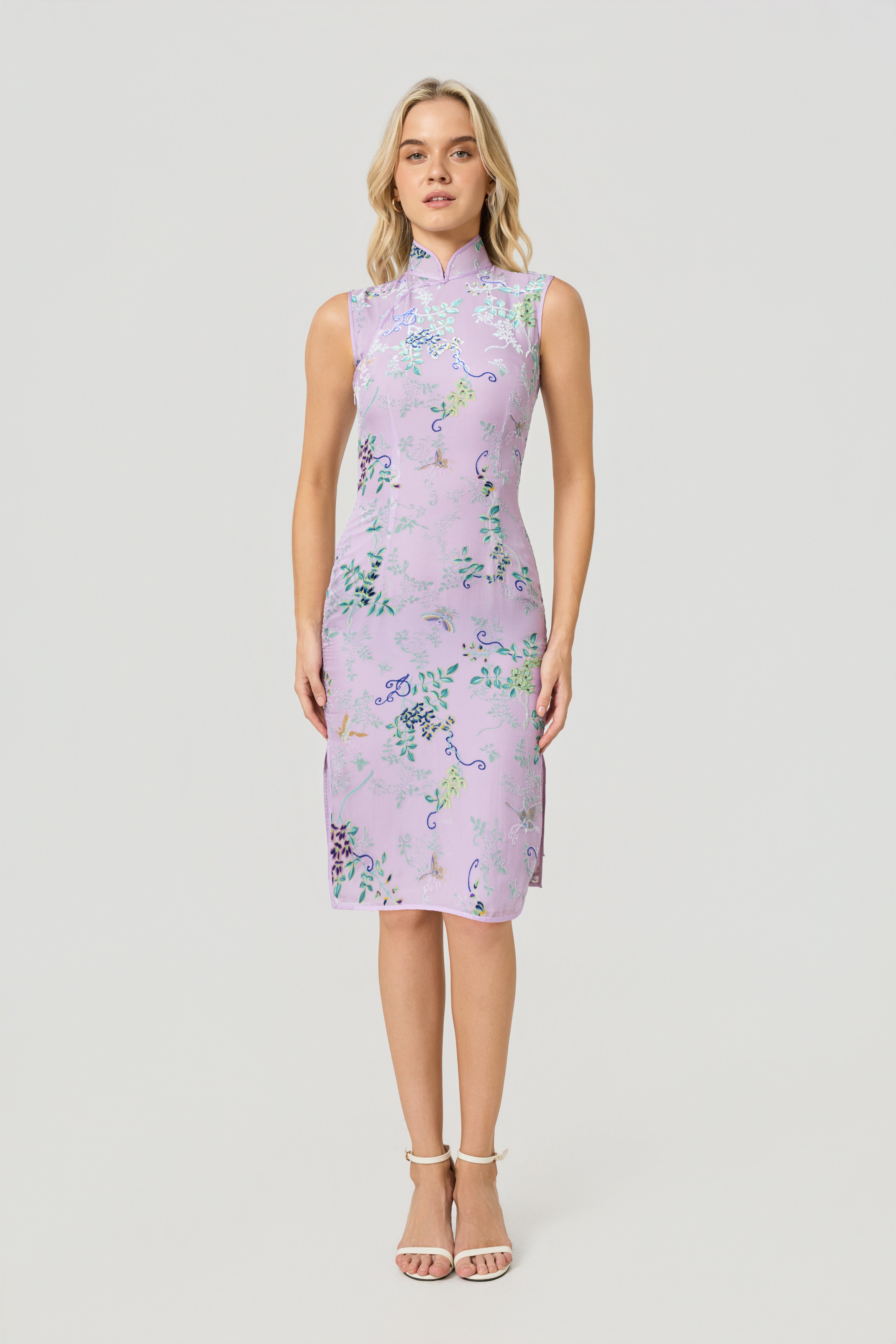 purple velvet cheongsam dress, front 2
