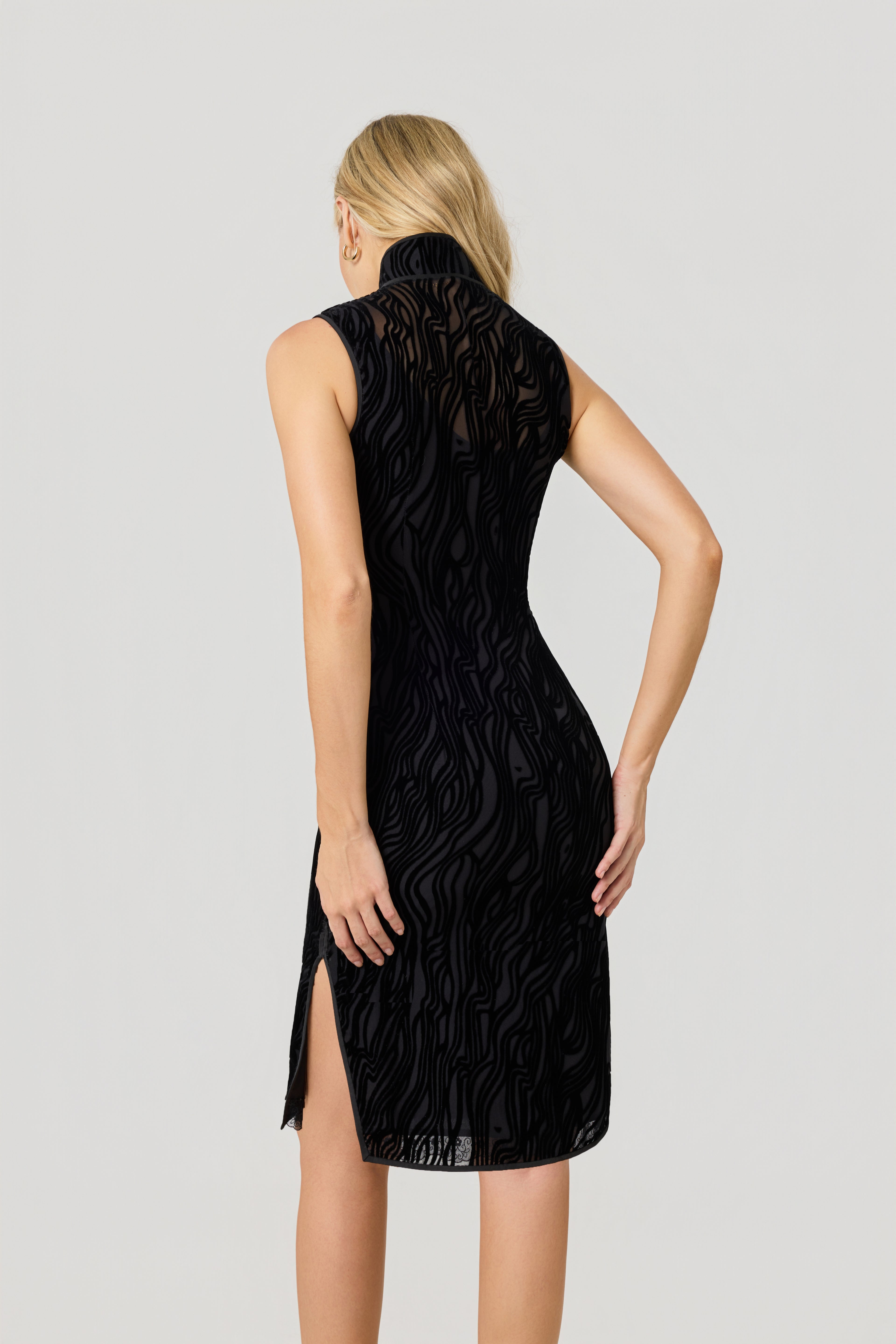 black modern velvet silk cheongsam, back