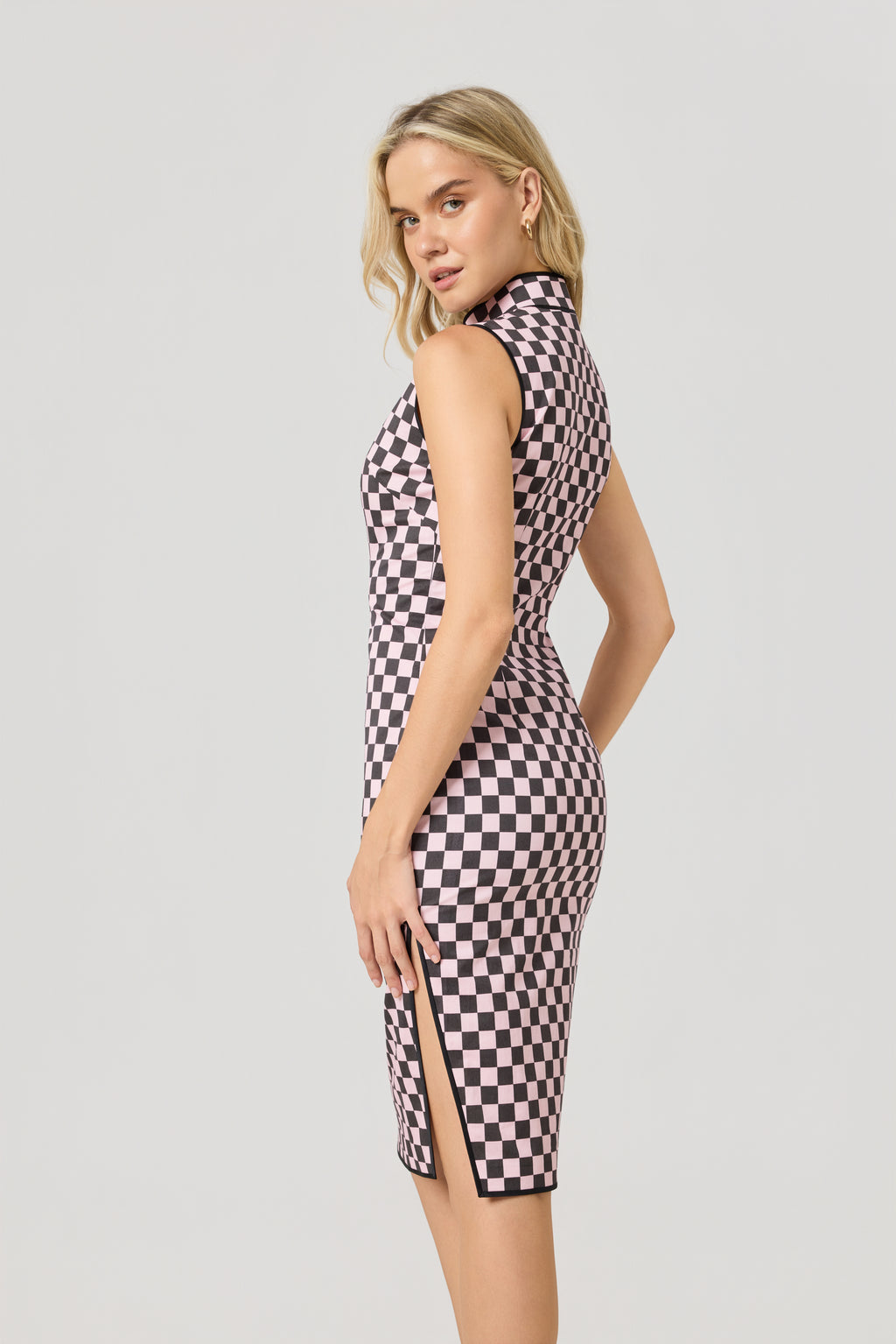 Modern Plaid Cheongsam qipao, side 2