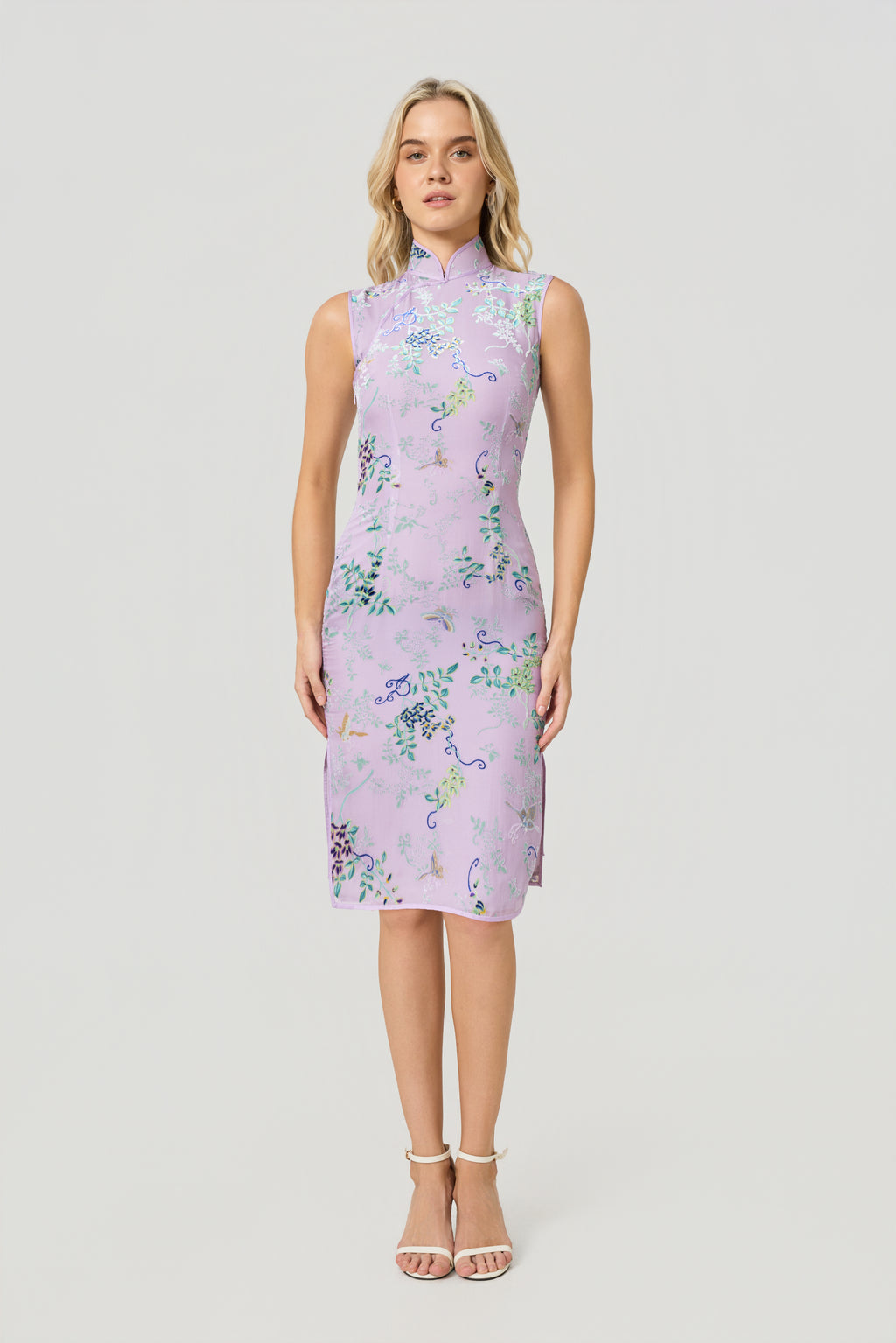 purple velvet cheongsam dress, front 2